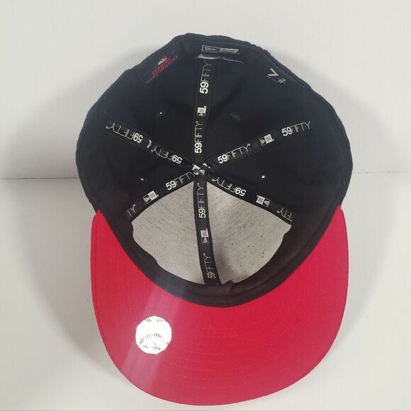 New Era MLB Atlanta Braves Fitted Baseball Tomahawk Hat Cap 7 3/8 Wool Navy Red - Picture 8 of 13